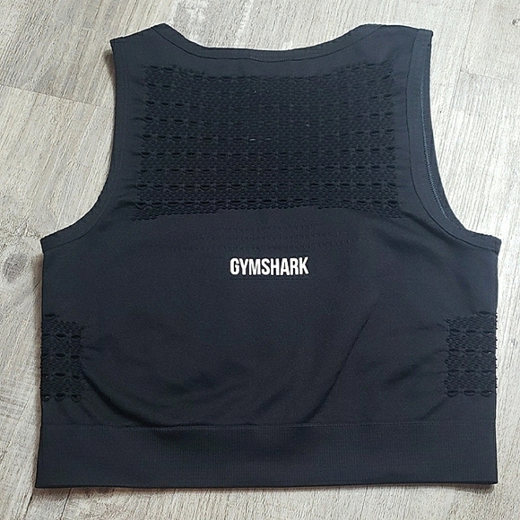 Gymshark Energy Seamless Crop Top Black White Compression Fit Eyelet Detailing - Picture 9 of 16